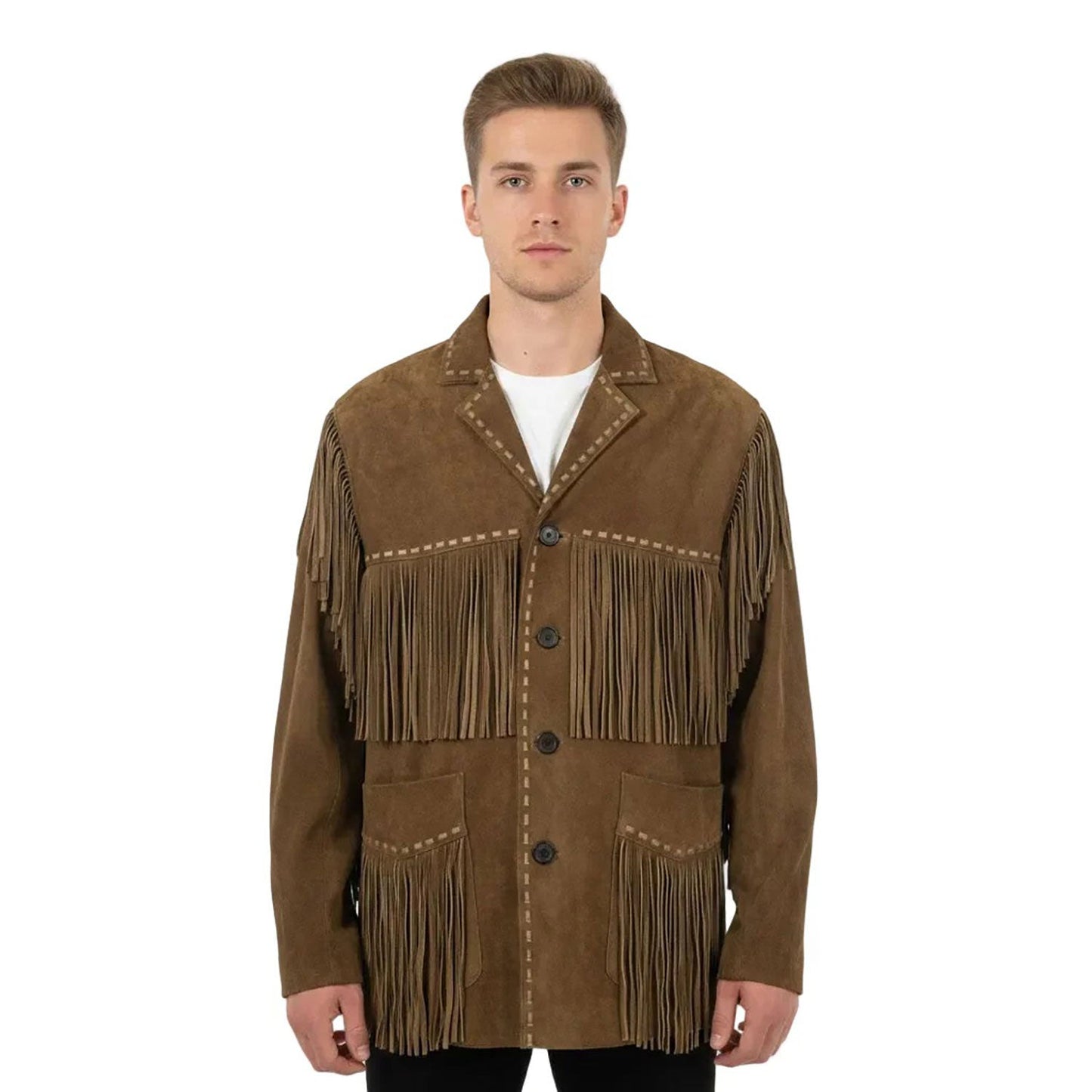 Brown Western Suede Leather Fringe Cowboy Jacket NLS-096