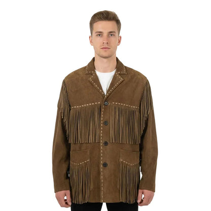Brown Western Suede Leather Fringe Cowboy Jacket NLS-096
