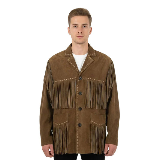 Brown Western Suede Leather Fringe Cowboy Jacket NLS-096