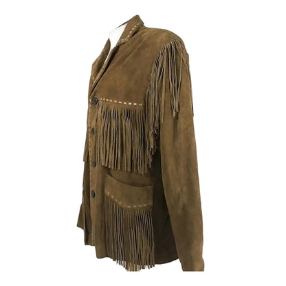 Brown Western Suede Leather Fringe Cowboy Jacket NLS-096
