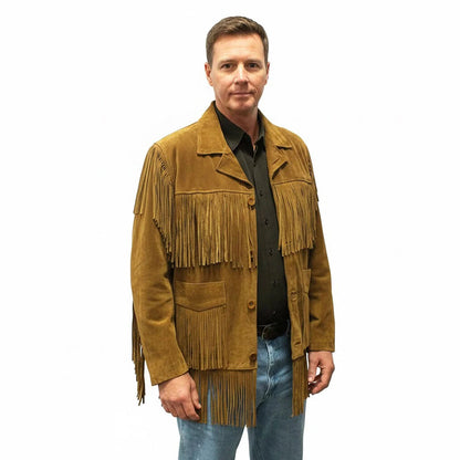 Brown Western Suede Leather Fringe Cowboy Jacket NLS-097