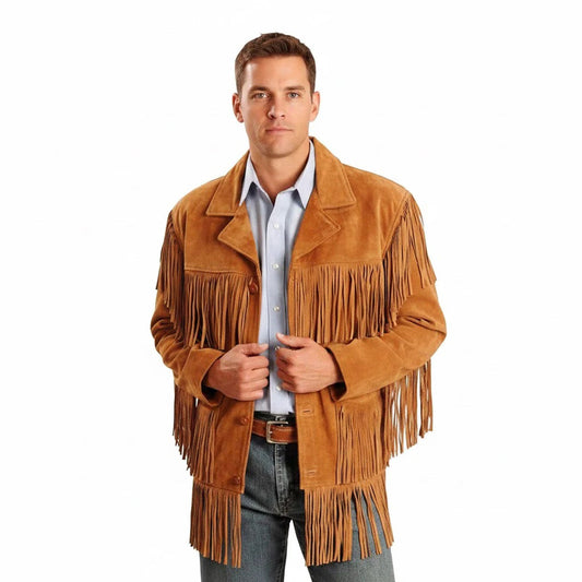 Brown Western Suede Leather Fringe Cowboy Jacket NLS-098