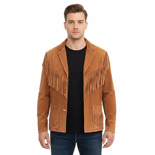 Brown Western Suede Leather Fringe Cowboy Jacket NLS-099