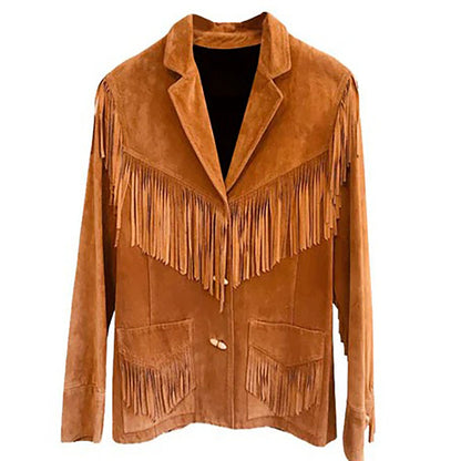 Brown Western Suede Leather Fringe Cowboy Jacket NLS-099