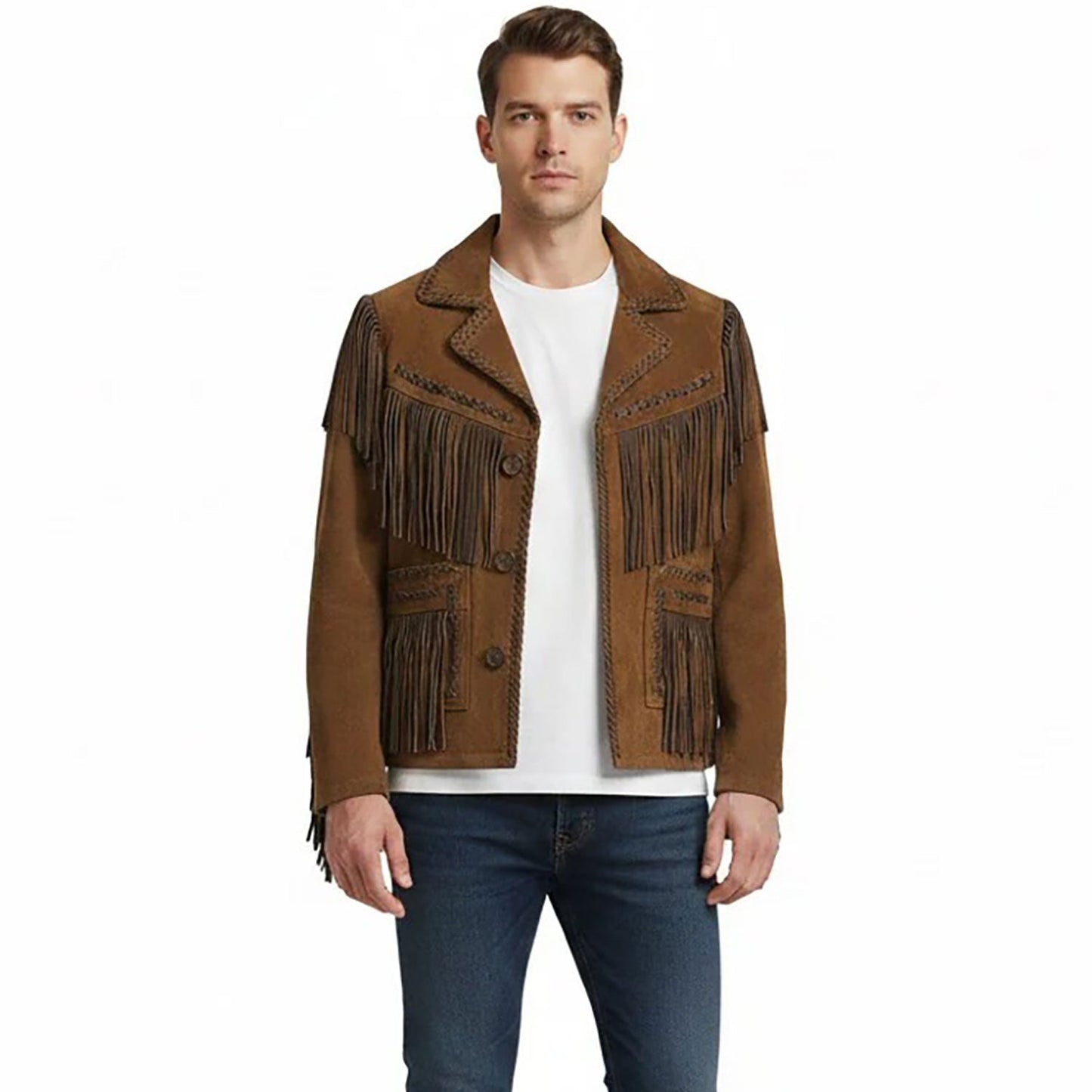 Brown Western Suede Leather Fringe Cowboy Jacket NLS-100