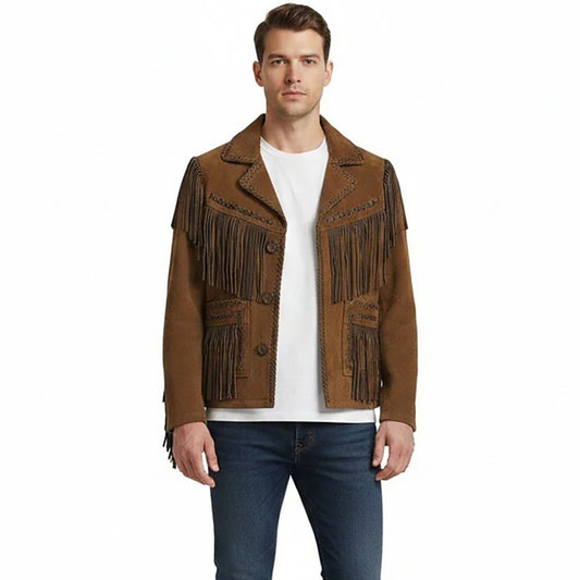 Brown Western Suede Leather Fringe Cowboy Jacket NLS-100
