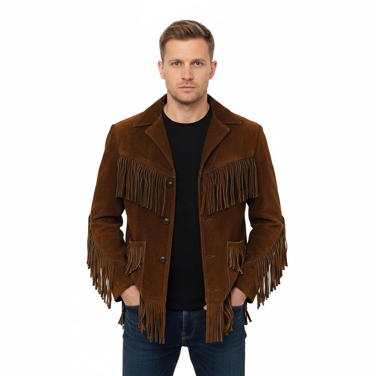 Brown Western Suede Leather Fringe Cowboy Jacket NLS-102