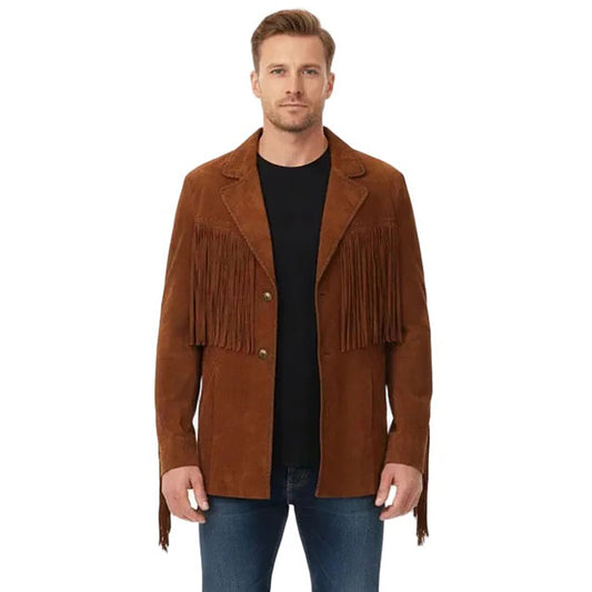 Brown Western Suede Leather Fringe Cowboy Jacket NLS-103