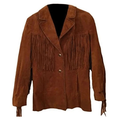 Brown Western Suede Leather Fringe Cowboy Jacket NLS-103