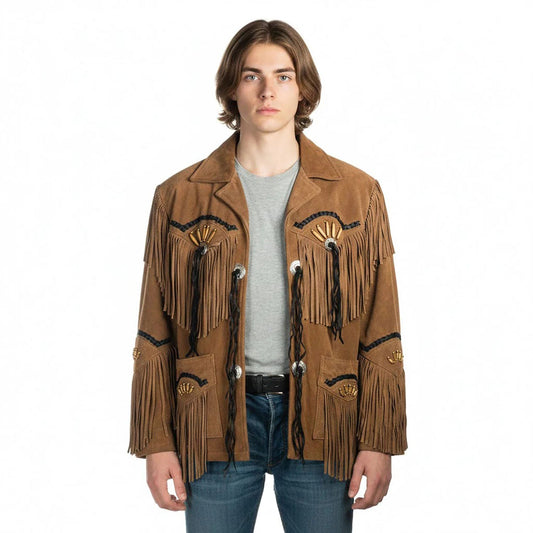 Brown Western Suede Leather Fringe Cowboy Jacket NLS-104