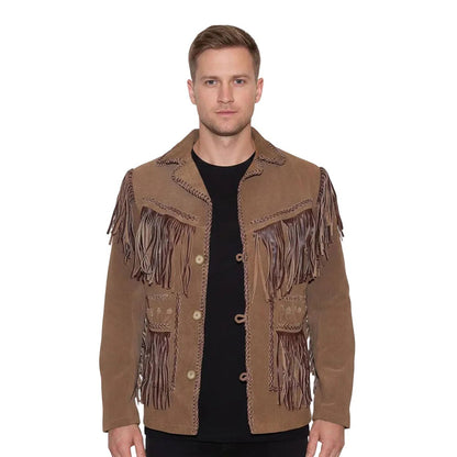 Brown Western Suede Leather Fringe Cowboy Jacket NLS-107