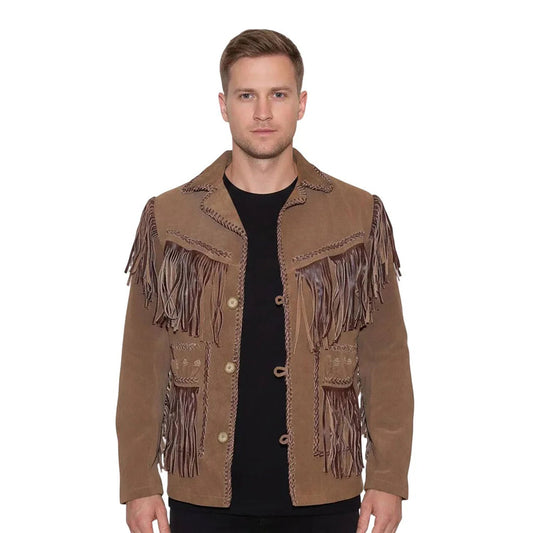 Brown Western Suede Leather Fringe Cowboy Jacket NLS-107