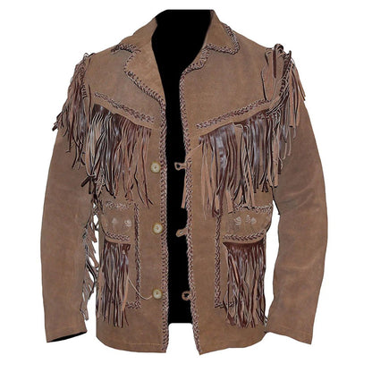 Brown Western Suede Leather Fringe Cowboy Jacket NLS-107