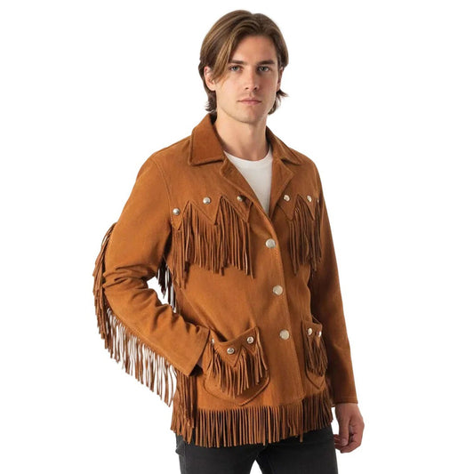 Brown Western Suede Leather Fringe Cowboy Jacket NLS-108