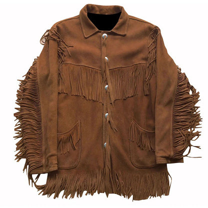 Brown Western Suede Leather Fringe Cowboy Jacket NLS-109