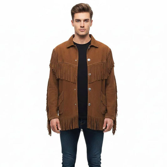 Brown Western Suede Leather Fringe Cowboy Jacket NLS-109