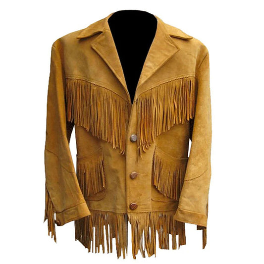 Brown Western Suede Leather Fringe Cowboy Jacket NLS-111
