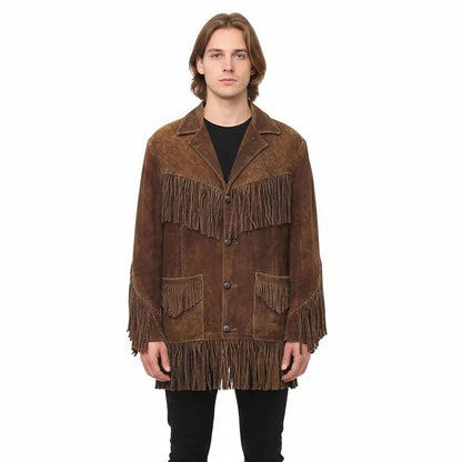 Brown Western Suede Leather Fringe Cowboy Jacket NLS-112