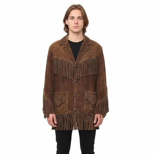 Brown Western Suede Leather Fringe Cowboy Jacket NLS-112