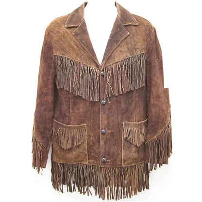 Brown Western Suede Leather Fringe Cowboy Jacket NLS-112