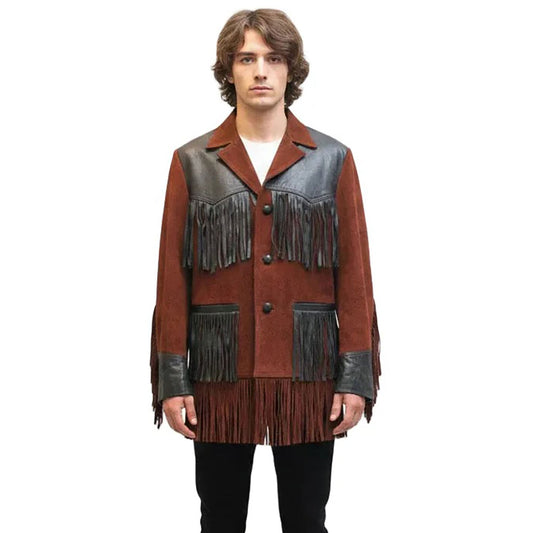 Brown Western Suede Leather Fringe Cowboy Jacket NLS-113