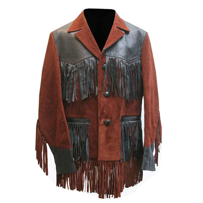 Brown Western Suede Leather Fringe Cowboy Jacket NLS-113