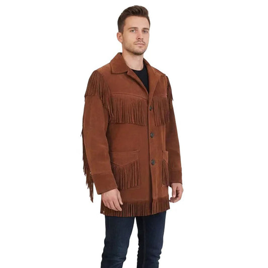 Brown Western Suede Leather Fringe Cowboy Jacket NLS-118