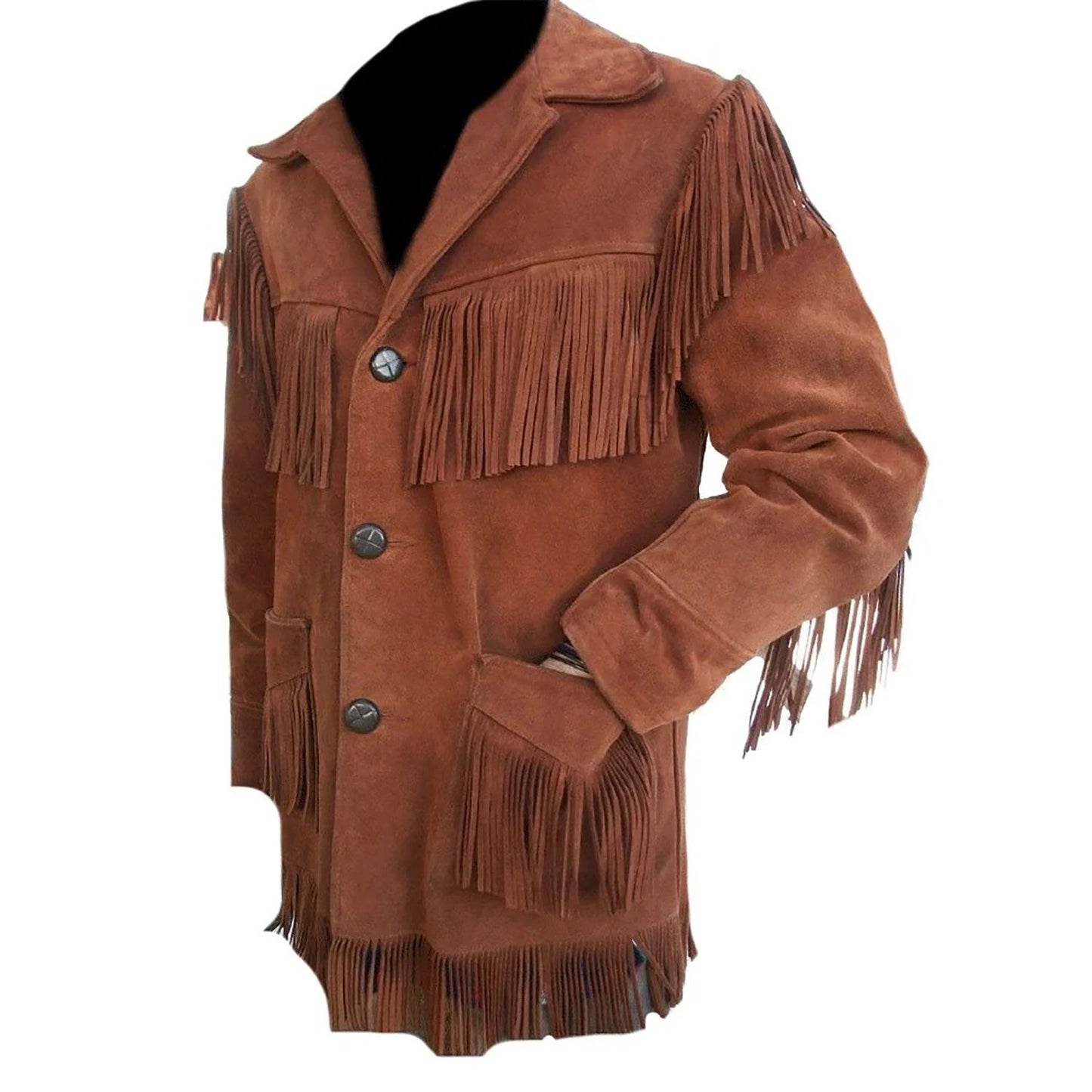 Brown Western Suede Leather Fringe Cowboy Jacket NLS-118