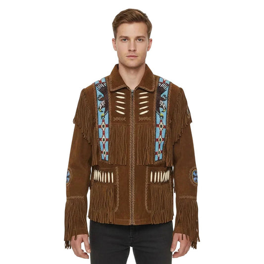 Brown Western Suede Leather Fringe Cowboy Jacket NLS-119