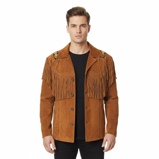 Brown Western Suede Leather Fringe Cowboy Jacket NLS-121