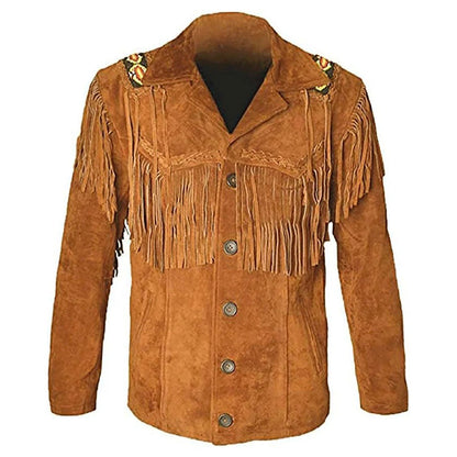Brown Western Suede Leather Fringe Cowboy Jacket NLS-121
