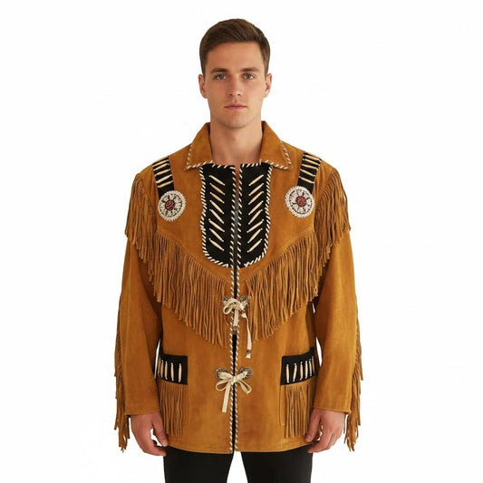 Brown Western Suede Leather Fringe Cowboy Jacket NLS-122