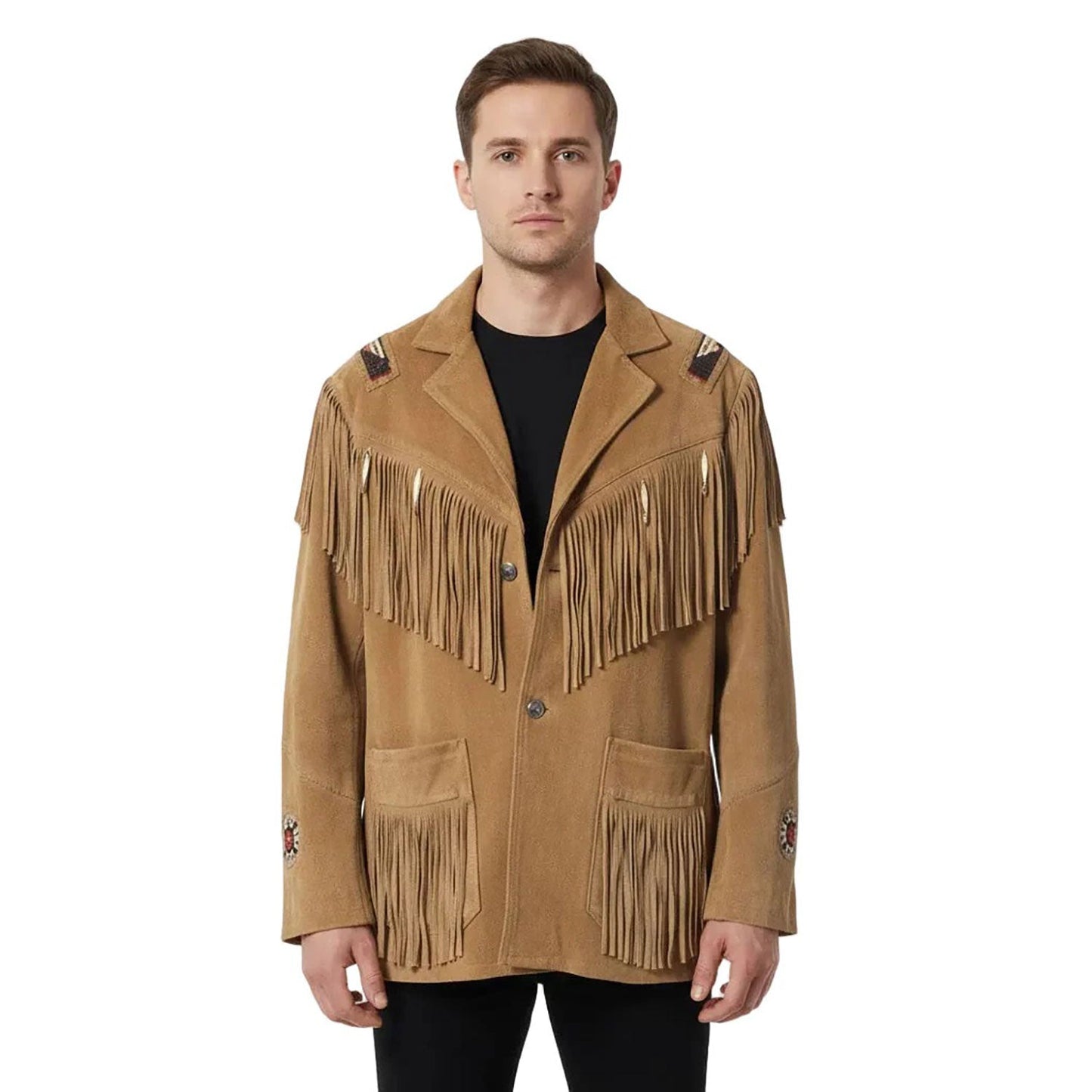 Brown Western Suede Leather Fringe Cowboy Jacket NLS-123