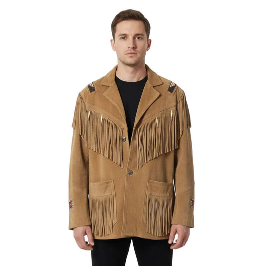 Brown Western Suede Leather Fringe Cowboy Jacket NLS-123