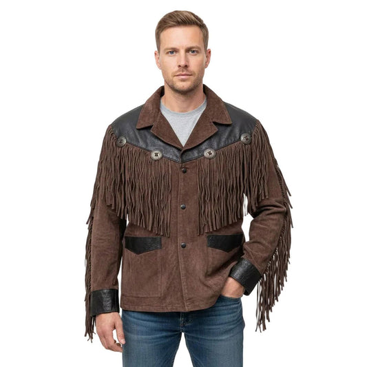 Brown Western Suede Leather Fringe Cowboy Jacket NLS-124