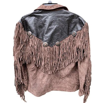 Brown Western Suede Leather Fringe Cowboy Jacket NLS-124