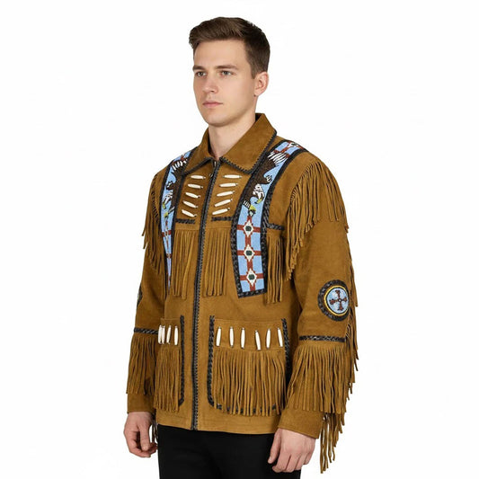 Brown Western Suede Leather Fringe Cowboy Jacket NLS-125