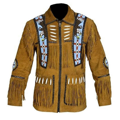 Brown Western Suede Leather Fringe Cowboy Jacket NLS-125