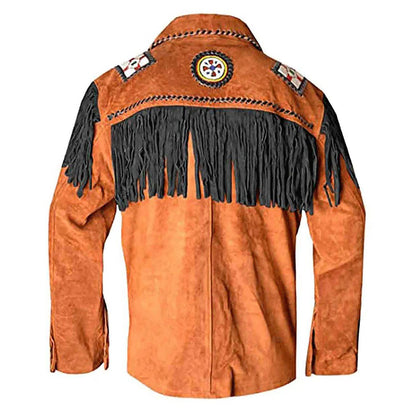 Brown Western Suede Leather Fringe Eagle Beaded Cowboy Jacket NL-128