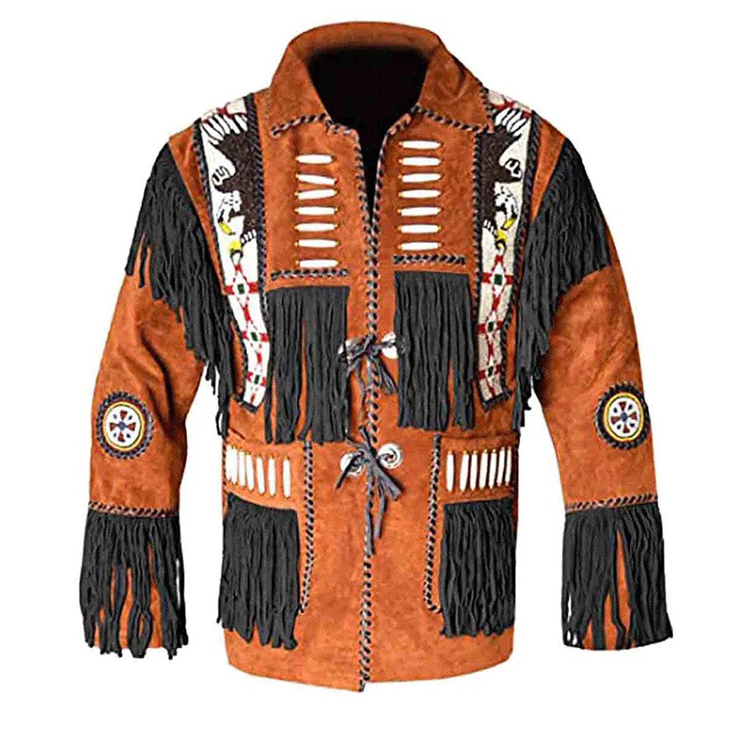 Brown Western Suede Leather Fringe Eagle Beaded Cowboy Jacket NL-128
