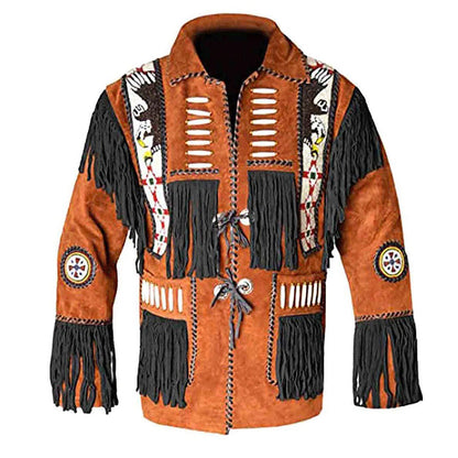 Brown Western Suede Leather Fringe Eagle Beaded Cowboy Jacket NL-128