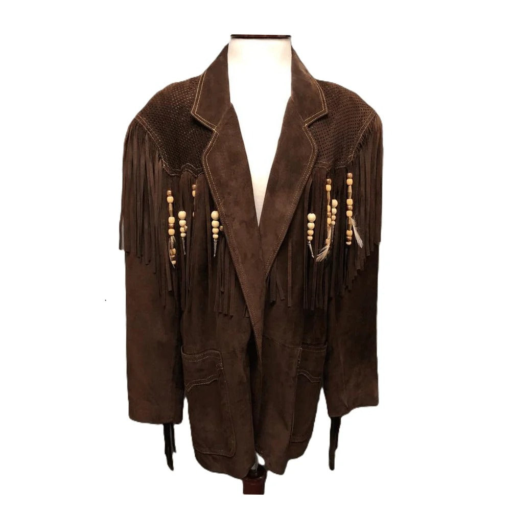 Brown Western Fringe Leather Coat for Women Cowgirl Style NLS-072