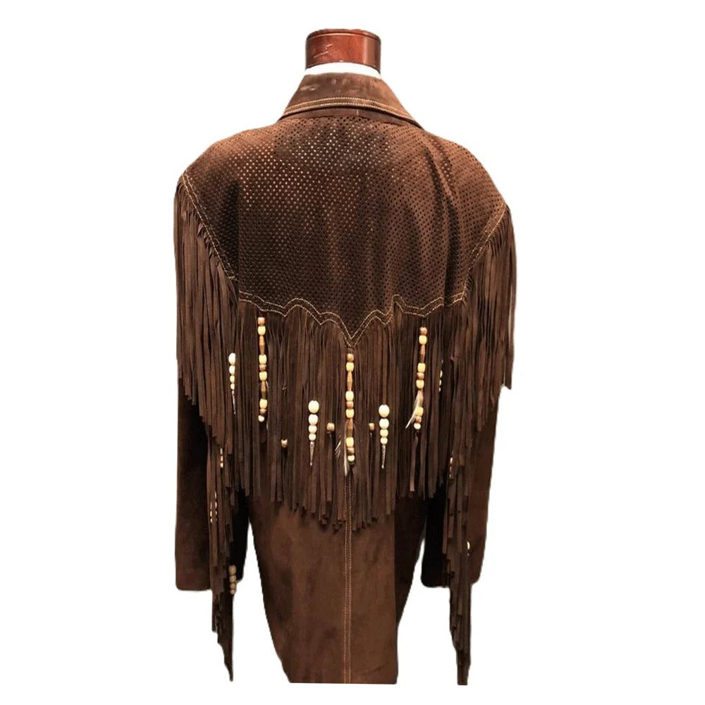 Brown Western Fringe Leather Coat for Women Cowgirl Style NLS-072