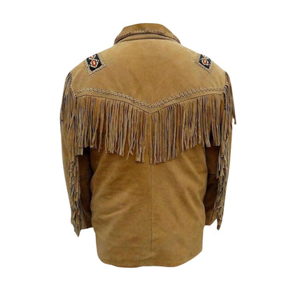 Brown Western Suede Leather Fringe Beaded Cowboy Jacket NLS-135
