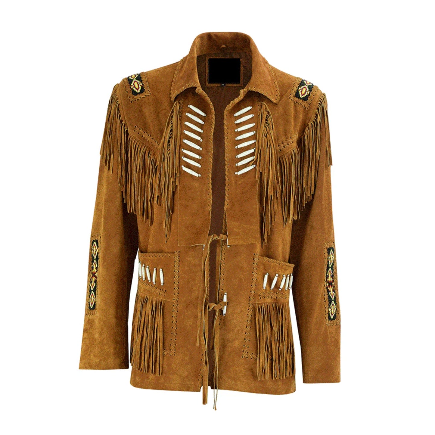Brown Western Suede Leather Fringe Beaded Cowboy Jacket NLS-139