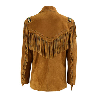 Brown Western Suede Leather Fringe Beaded Cowboy Jacket NLS-139