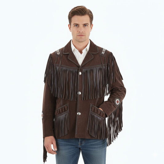 Man wearing a brown fringed jacket - Native Leather Shop