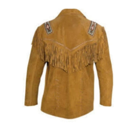 Brown Western Suede Leather Fringe Beaded Cowboy Jacket NLS-188