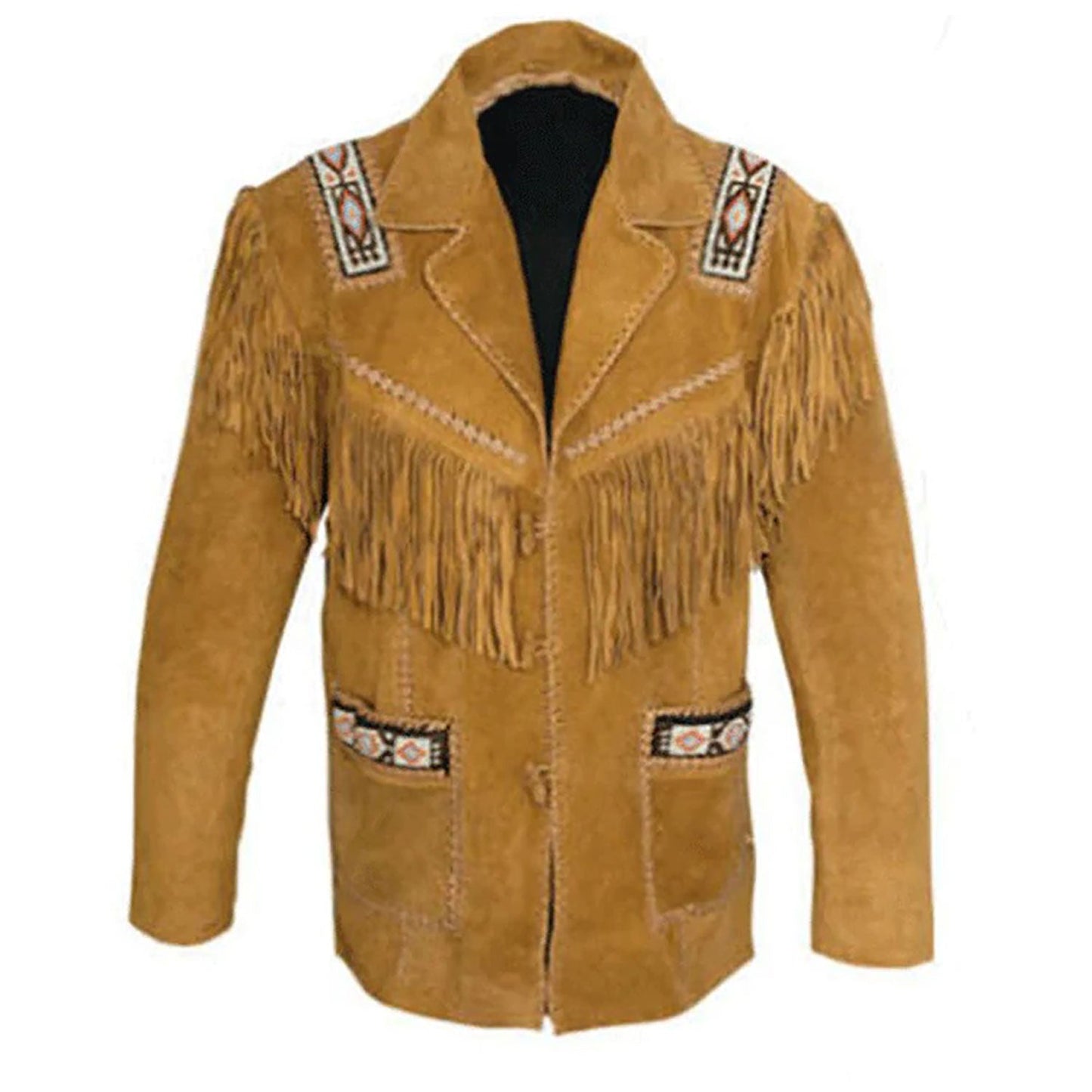Brown Western Suede Leather Fringe Beaded Cowboy Jacket NLS-188