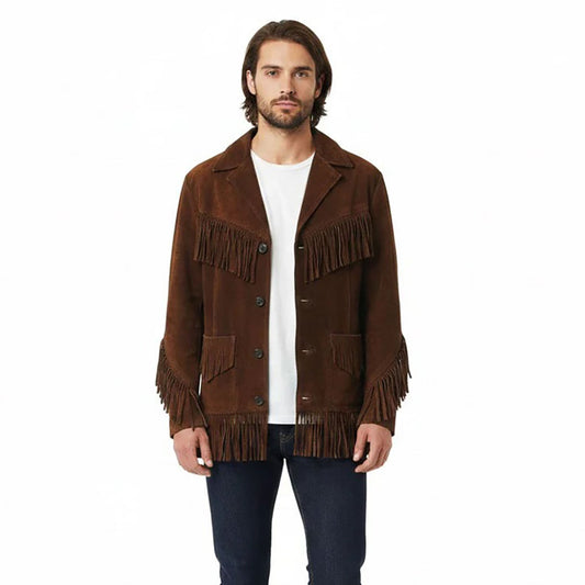 Brown Western Suede Leather Fringe Cowboy Jacket NLS-088